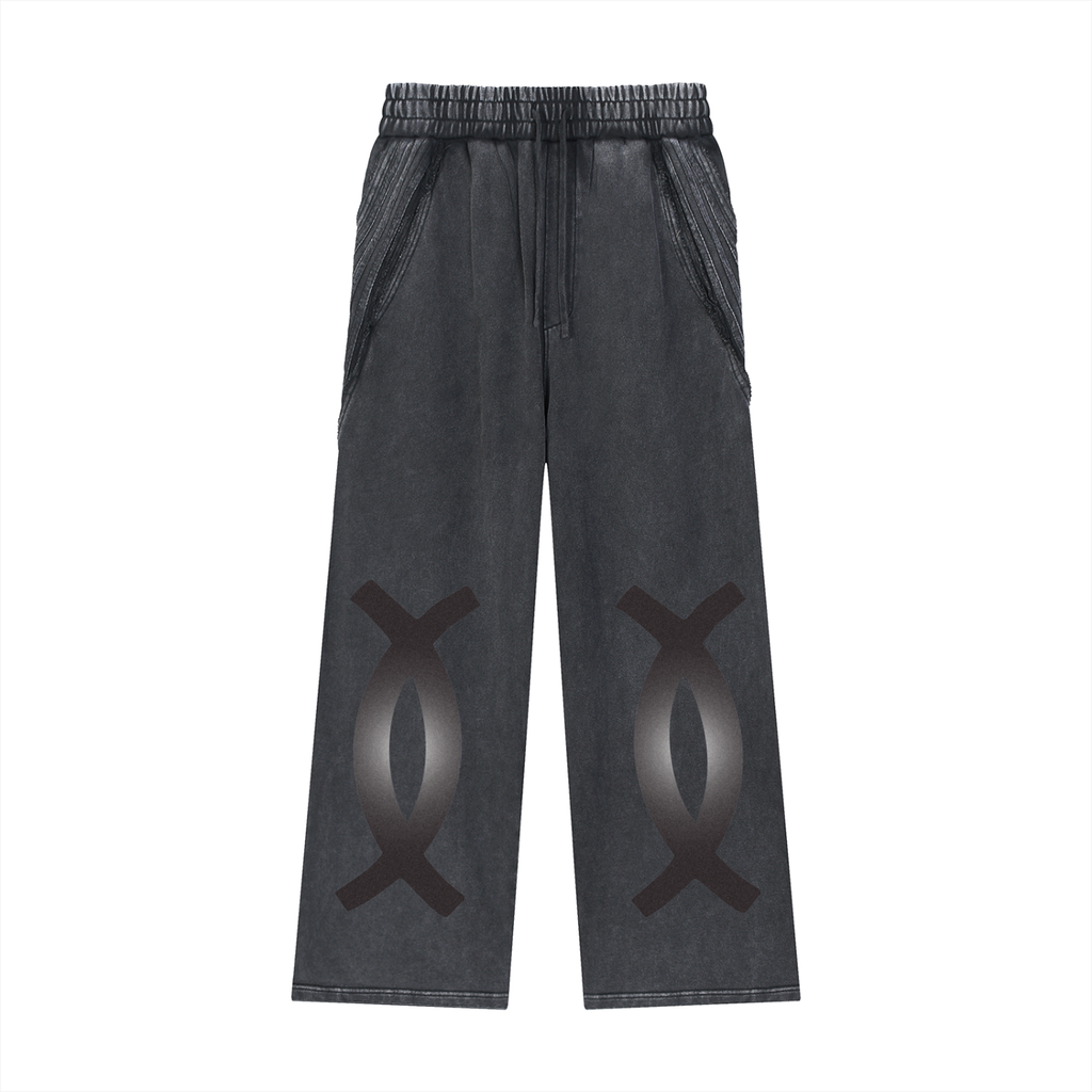 Ujamaa Snow Washed Tape Raw Edge Sweatpants