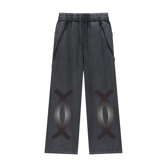 Ujamaa Snow Washed Tape Raw Edge Sweatpants
